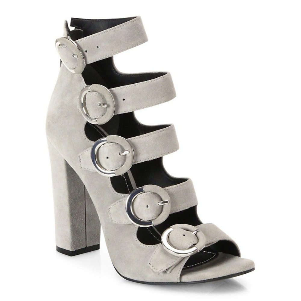 Kendall and Kylie Grey Suede Strappy Peep Toe Shoes